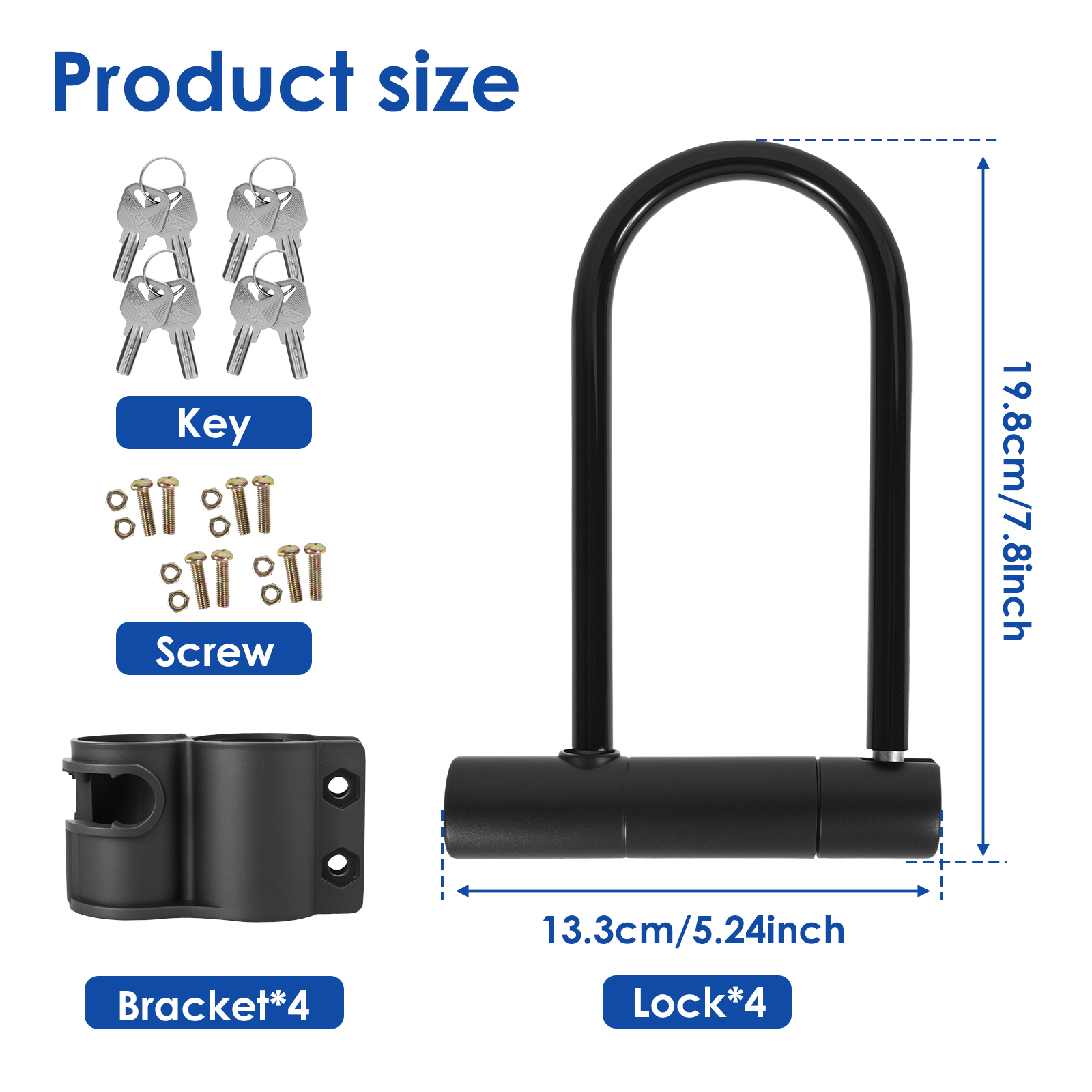 1/2/4Pcs Bike Lock with Key St - U Lock Heavy Duty incelemesi ve fiyatı