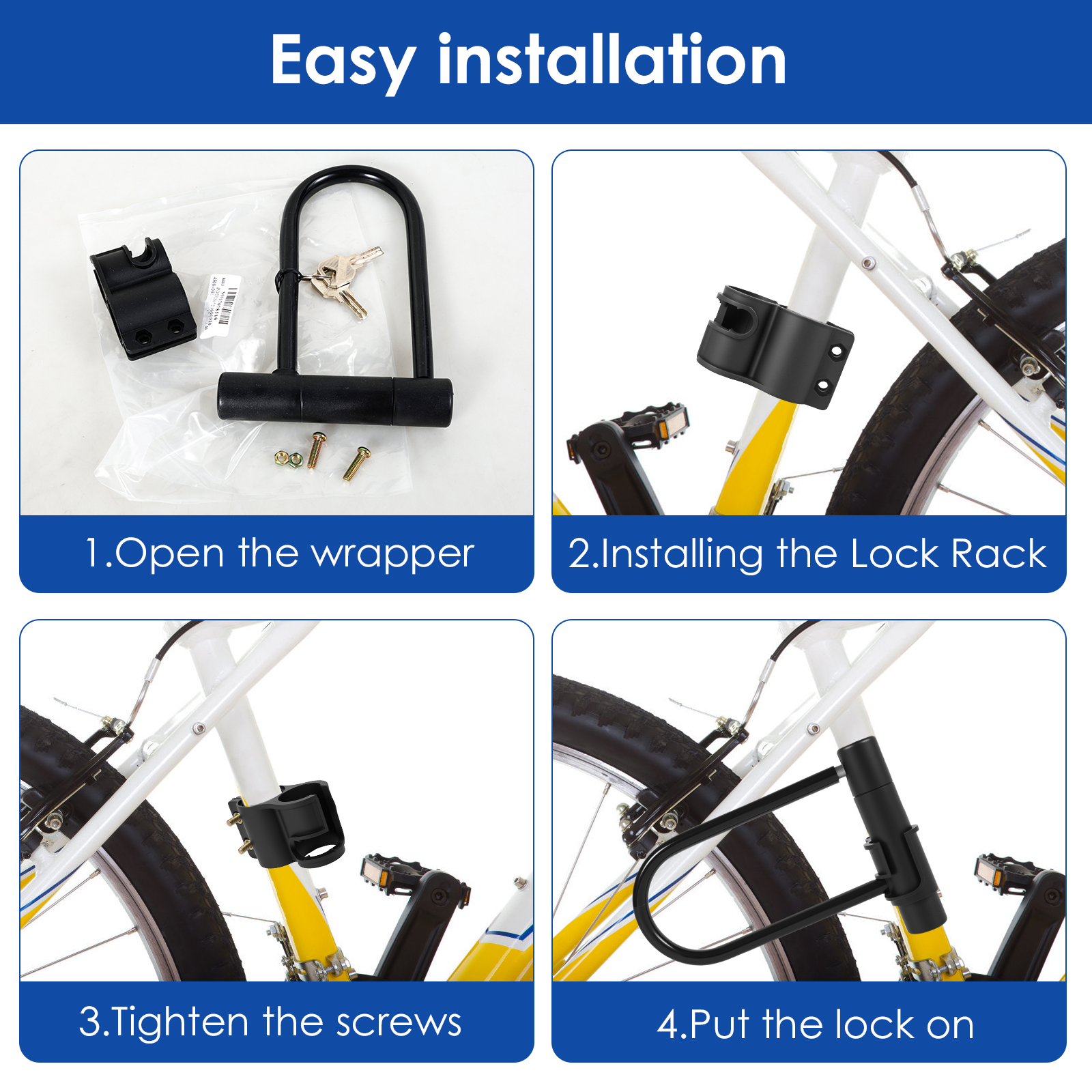 1/2/4Pcs Bike Lock with Key St - U Lock Heavy Duty incelemesi ve fiyatı